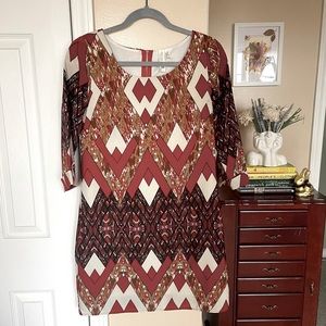 Abstract Chevron Print Shift Dress Size Small Pink Owl